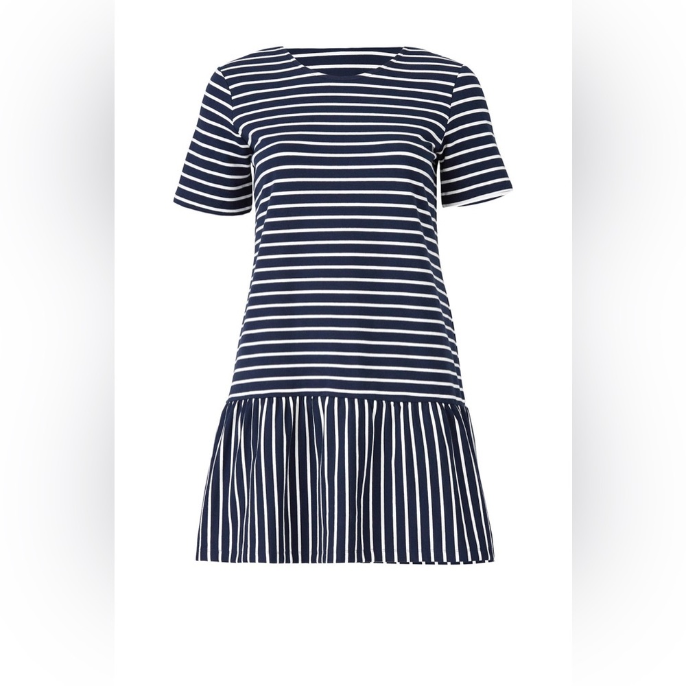 STRIPED NAVY DROP MIDI DRESS